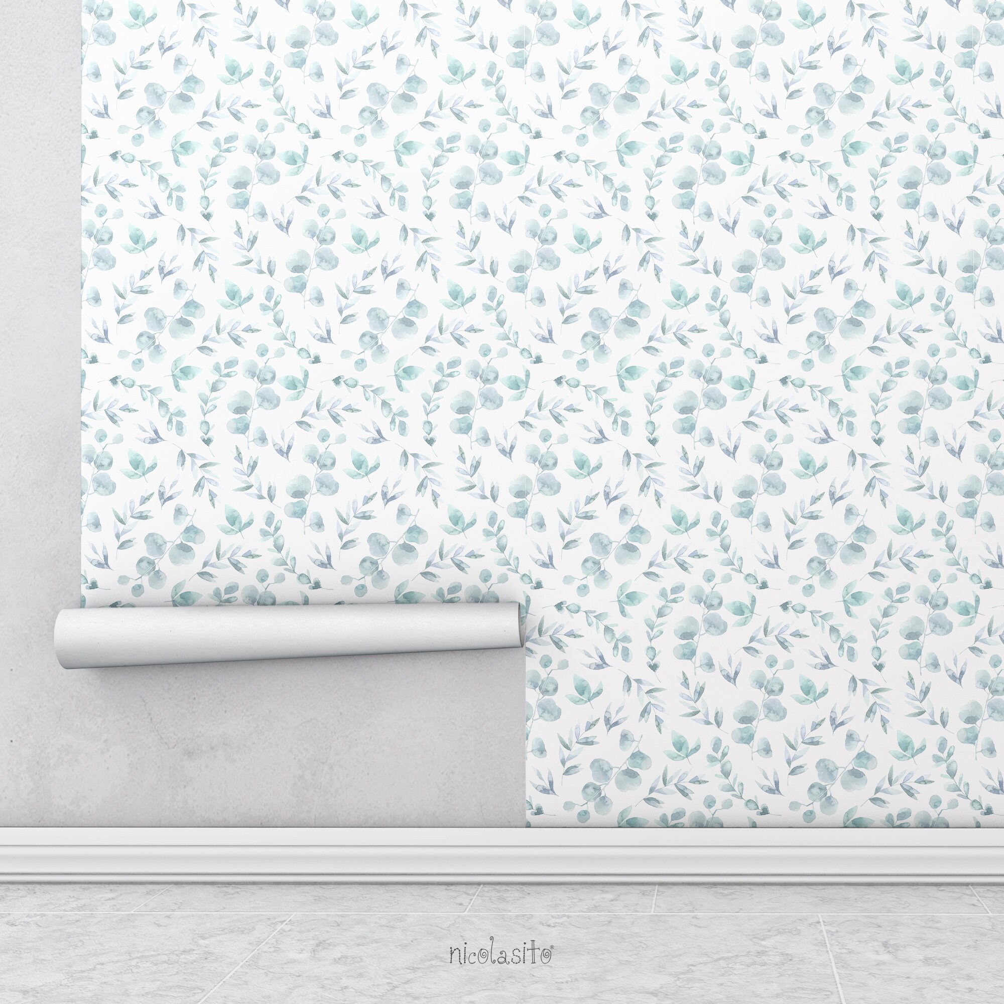 Eucalyptus Wallpaper. Watercolor Green Eucalyptus Leaves Wall - Etsy