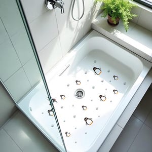 Non-Slip Vinyl Stickers for Bathtubs & Showers | 10 Penguin and 18 Ice Cube Stickers | Fun and Safe Kids Bathroom Decor