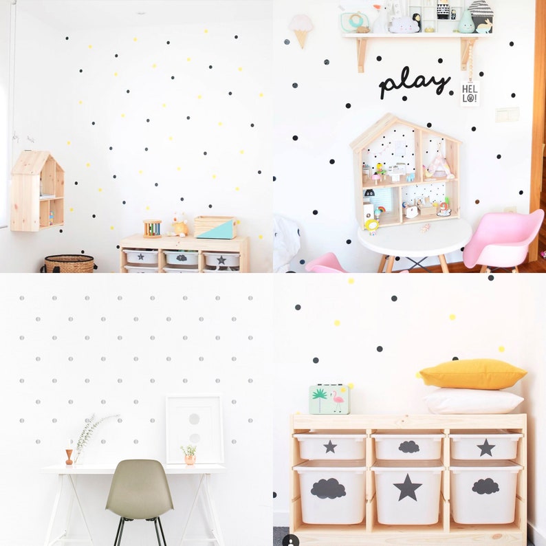 Vinilos de lunares Polka dots. Vinilos círculos decorativos. Decoración infantil pared Topitos. Pegatinas adhesivas pared mini polka dots imagen 5