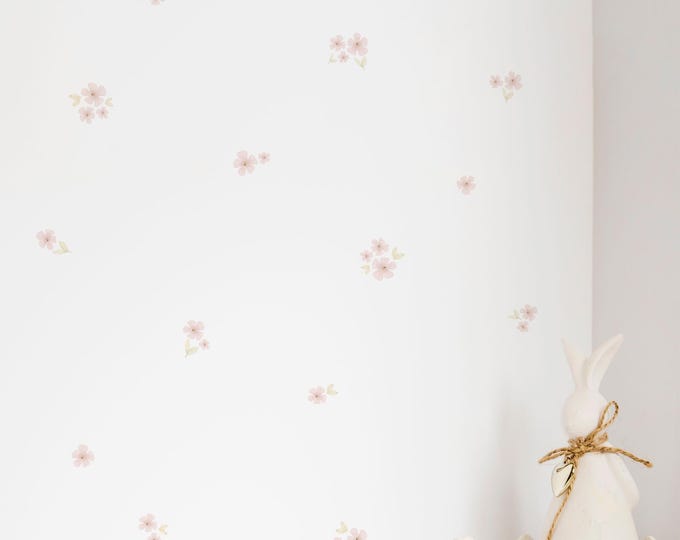 Watercolor Flower Wall Decals | Removable Pink Floral Stickers for Boho Home Decor, Nursery & Girls Bedroom Walls. Soft pink Flower decor.