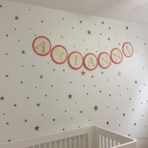 Gold Star Vinyls. Decoration with decorative vinyl gold stars. Wall Stickers Golden Stars Decoration. Glitter gold image 4