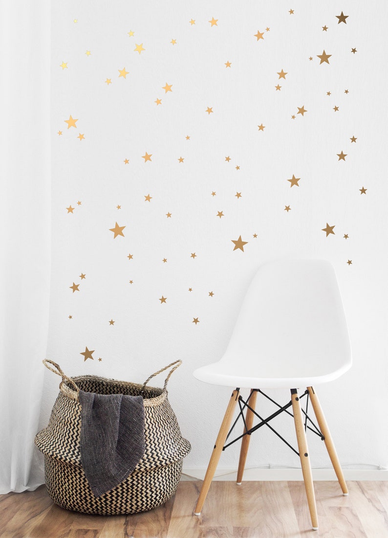 Gold Star Vinyls. Decoration with decorative vinyl gold stars. Wall Stickers Golden Stars Decoration. Glitter gold image 7