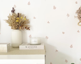 Adesivi murali con mini piante acquerellabili | Adesivi rimovibili e decorativi per bambini e casa | 48 fogli di foglie naturali