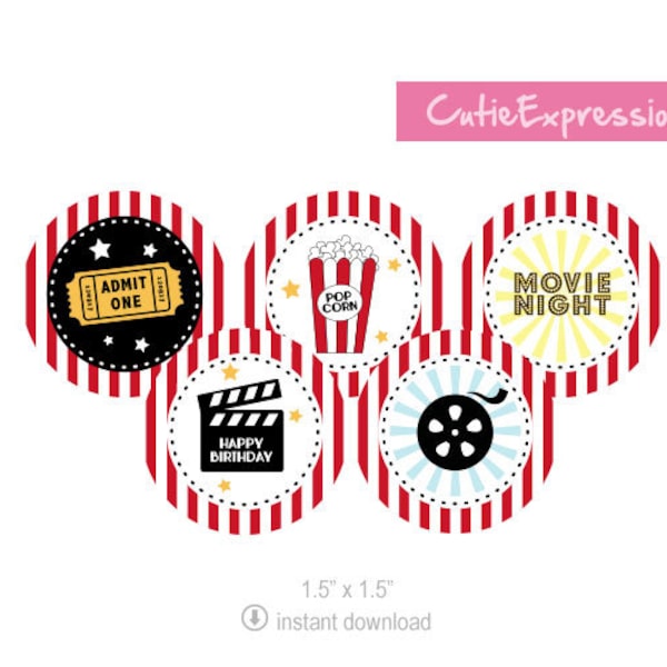 Movie Night Party, Printable Cupcake Toppers, Movie Theme Birthday Party, Popcorn Printable, Movie Decorations