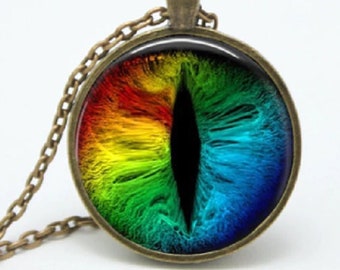 Fantasy Cosplay Blue Glass Eye Dragon Pendant Leather Pendant Necklace Eyeball Black
