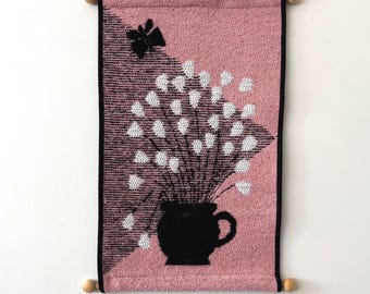 Tapiz escandinavo vintage para pared / Arte textil abstracto botánico tejido / Arte folclórico / Estilo rústico nórdico