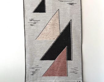 Tapiz de pared con formas geométricas escandinavas / Tapiz abstracto nórdico de arte textil tejido / Hecho en Finlandia