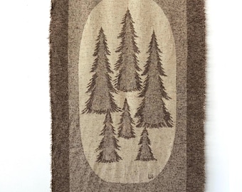 Vintage Scandinavian Woven Tapestry | Large Brown Nordic Trees Textile Art Made Finland