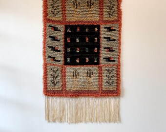 Vintage Scandinavian Wall Hanging | Abstract Knotted Textile Art Tapestry | Finnish "Ryijy" Finland Geometric Folklore Art