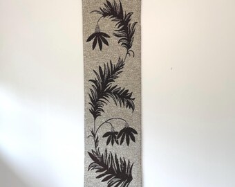 Vintage Scandinavian Woven Wall Hanging | Brown Botanical Textile Art Tapestry