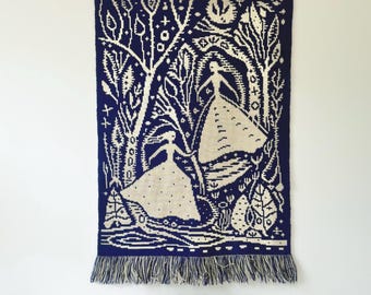 Vintage Scandinavian Woven Wool Tapestry | Mid-Century Modern Geometric Wall Hanging Made in Finland