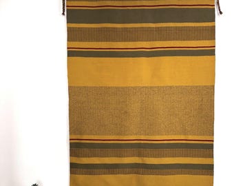 Vintage Scandinavian Wool Tapestry: Mid-Century Modern Geometric Nordic Wall Hanging Mustard Yellow