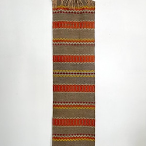 Vintage Scandinavian Wool Table Runner: Woven Folk Art with Fringe