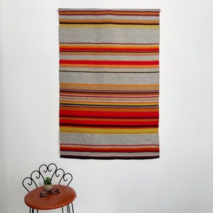 Large Vintage Scandinavian Weaving | Mid-Century Modern Wall Textile | Woven Wool  &quot;Raanu&quot; Finnish Tapestry | Geometric Stripe  Folk Art