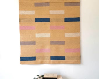 Vintage Woven Mid-Century Modern Wall Textile | Geometric Handmade Weaving Wool  Finnish Tapestry