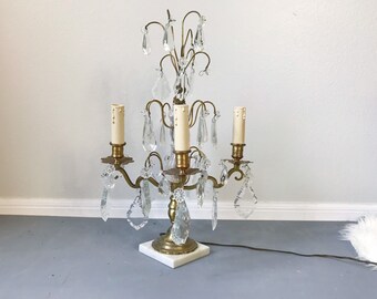 antique table lamp with hanging crystals