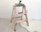 Vintage Folding Step Stool Ladder Soft Pink Rustic Industrial Side Table Plant Stand Display Accent Table Primitive Loft Factory