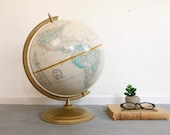 Vintage Mid-Century Table Globe 12 quot World Map Geography Decor Desk Top Decor Cream Gold Brass Travel Decor Library Study Office