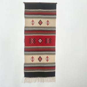 Vintage Scandinavian Weaving | Mid-Century Modern Wall Textile | Woven Wool  &quot;Raanu&quot; Finnish Tapestry | Geometric Stripe Folk Art