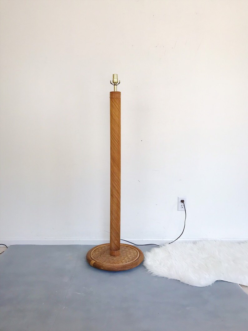 Vintage Rattan Floor Lamp Wicker Wood Weaving Bamboo Mid Image 0