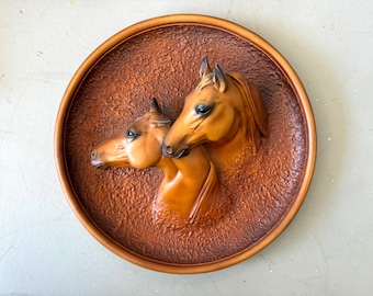 Vintage 3D Chalk Horse Plaque: Mid-Century Modern Wall Sculpture