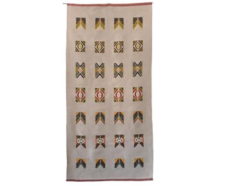 Vintage Finnish Raanu Wall Tapestry | Handwoven Wool Mid-Century Nordic Motif Folk Art
