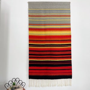 Large Vintage Scandinavian Weaving | Mid-Century Modern Wall Textile | Woven Wool  &quot;Raanu&quot; Finnish Tapestry | Geometric Stripe  Folk Art