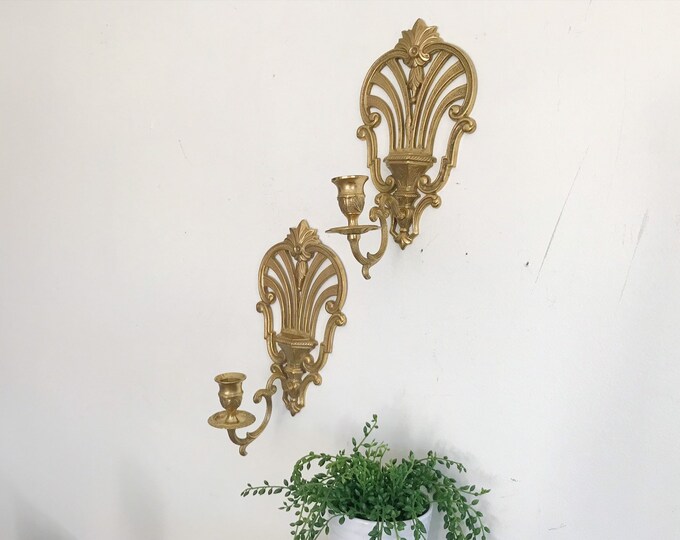 Vintage Candle Sconces Pair of Brass Vintage Ornate Wall Etsy