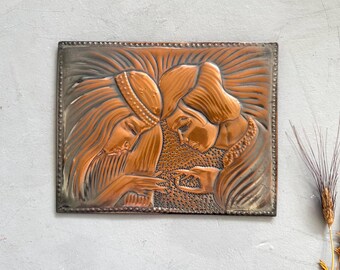 Vintage Copper Relief Wall Art | Viking Couple, Mid-Century Modern Decor