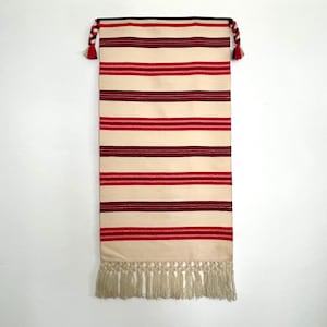 Large Vintage Scandinavian Weaving | Mid-Century Modern Wall Textile | Woven Wool  &quot;Raanu&quot; Finnish Tapestry | Geometric Stripe  Folk Art