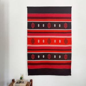 Vintage Scandinavian Weaving | Mid-Century Modern Wall Textile | Woven Wool  &quot;Raanu&quot; Finnish Tapestry | Geometric Stripe Textile Folk Art