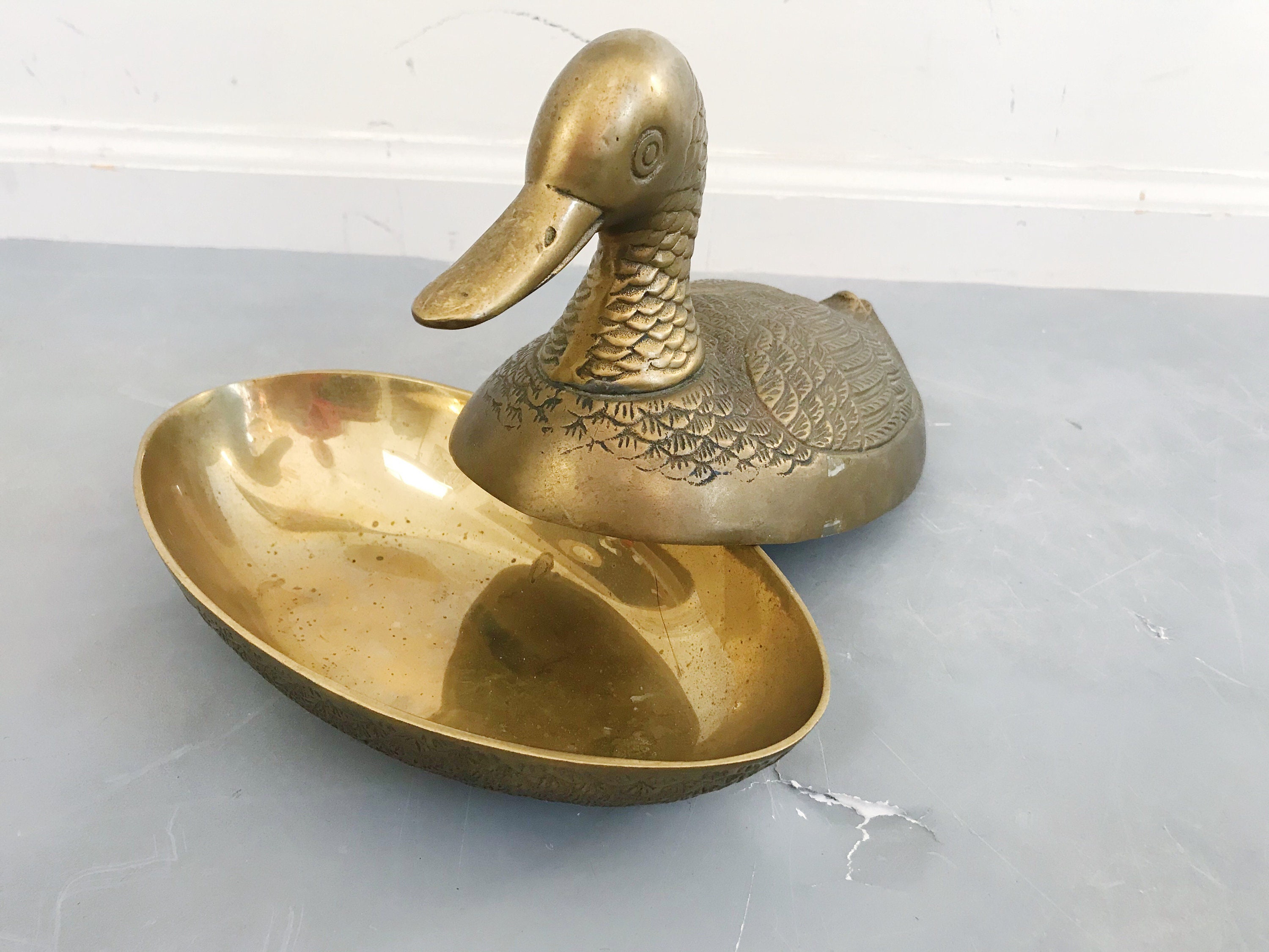 Vintage Brass Duck Bowl Box Container With a Lid MidCentury Etsy