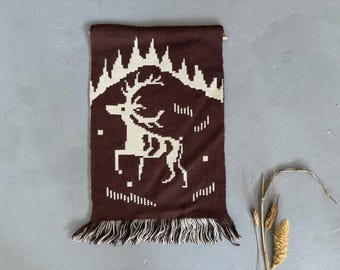 Vintage Finnish Woven Tapestry: Mid-Century Modern Reindeer Wall Hanging