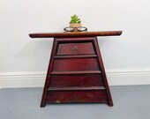 Antique Asian Drawer Stand Table Bench Red Coin Slot Stand Seat Nightstand Accent Storage Display Storage Chest Chinoiserie Bohemian