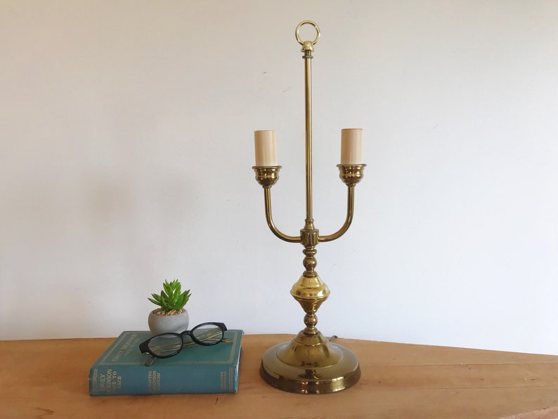 Vintage Bouillotte Brass Table Lamp Empire Style Mid Century Traditional Colonial Classic Library Light Law Office Double