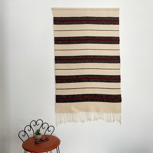 Large Vintage Scandinavian Weaving | Mid-Century Modern Wall Textile | Woven Wool  &quot;Raanu&quot; Finnish Tapestry | Geometric Stripe  Folk Art
