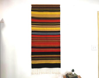 Vintage Scandinavian Stripe Design Wool Tapestry: Mid-Century Modern Geometric Wall Hanging Nordic Folk Art