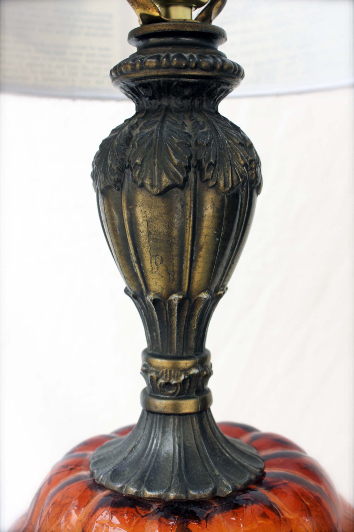 Vintage Amber Glass Table Lamp Mid Century Hollywood Etsy