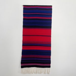 Vintage Scandinavian Weaving | Mid-Century Modern Wall Textile | Woven Wool  &quot;Raanu&quot; Finnish Tapestry | Geometric Stripe  Folk Art Blue Red