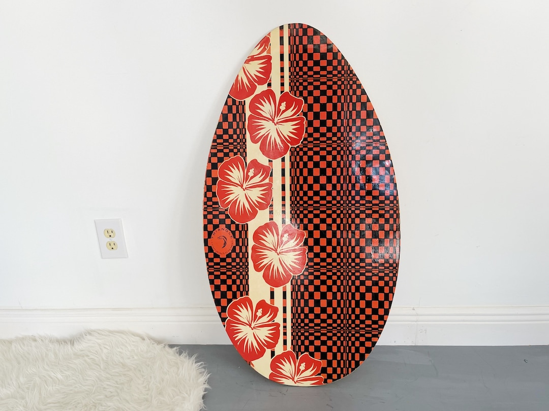 Vintage Skimboard Boogie Board Wood Red Flower Surf Mid Etsy