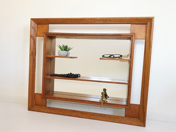 Mid Century Modern Wood Shelf Mirror Large Denmark Image 0