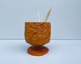 Cuenco vintage de madera de nudo tallado a mano: Macetero nórdico con pedestal
