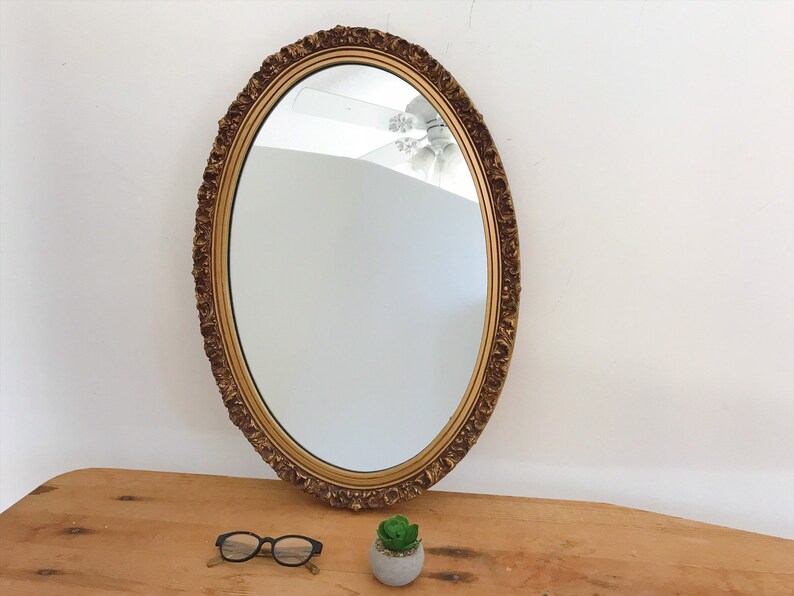 Vintage Oval Ornate Wall Mirror Antique Gold Finish French Image 0