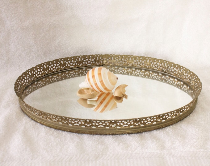 Vintage Mirrored Vanity Tray Brass Hollywood Regency Etsy