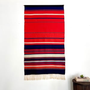 Large Vintage Scandinavian Weaving | Mid-Century Modern Wall Textile | Woven Wool  &quot;Raanu&quot; Finnish Tapestry | Geometric Stripe  Folk Art