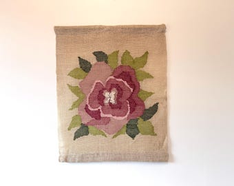 Vintage Scandinavian Flower Linen Wall Hanging | Nordic Mid Century Window Textile | Made in Finland
