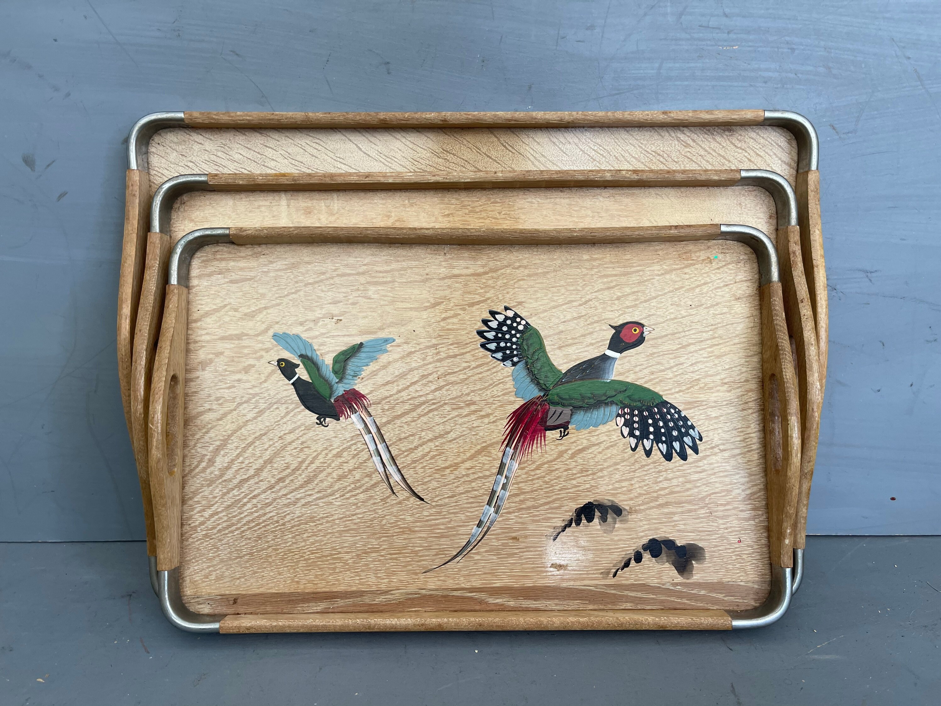 Set of Three Vintage Nesting Serving Trays With Handles