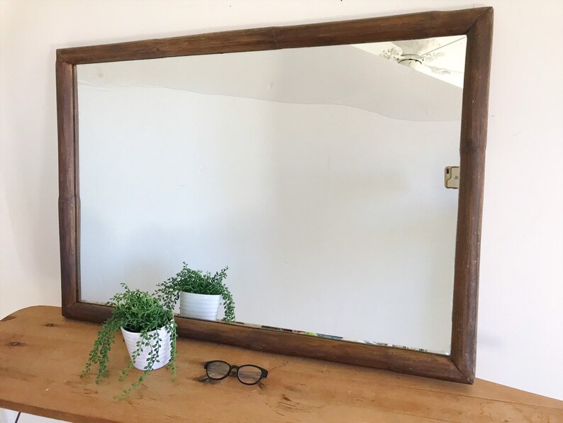 Vintage Bamboo Wall Mirror Mid Century Modern Danish Minimalist Home Decor Organic Bohemian Rustic Scandinavian Natural
