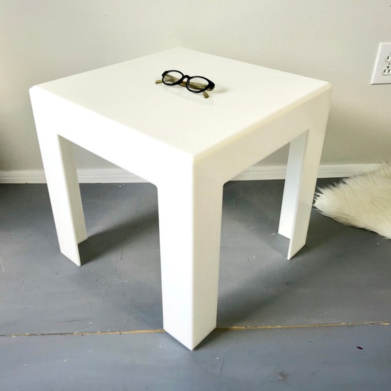 Vintage Mid century Modern Lucite White Acrylic Side Table End