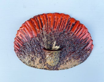 Vintage Finnish Ceramic Wall Pocket: Handmade Pottery Art Sculpture